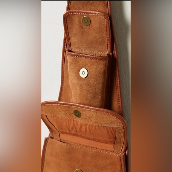 Free People Selena Suede Sling Bag Cognac New Tan Pocket Bag - Picture 4 of 6